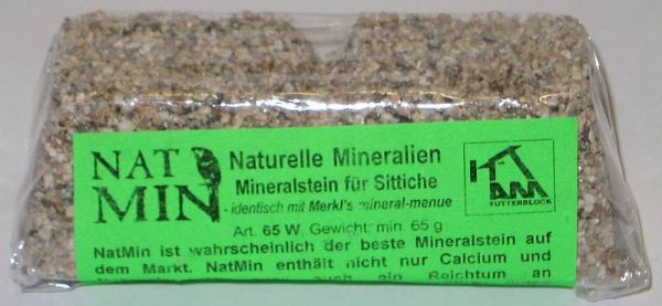 NatMin - ehemals Merkels Mineralmenü Mineralstein für Wellensittiche mit Aluhalter 65g