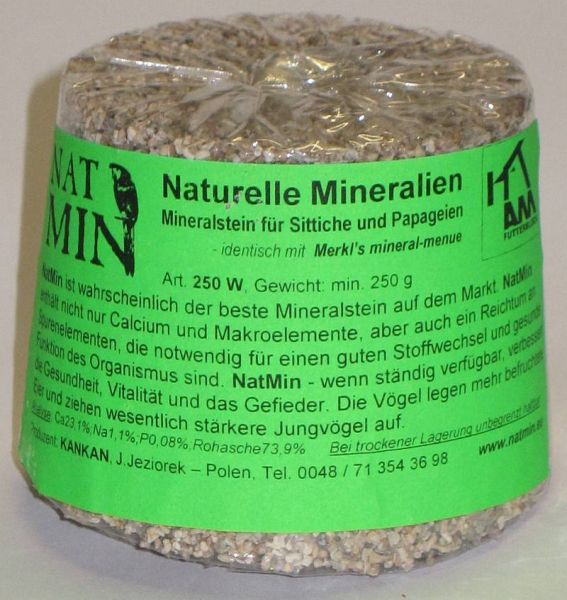 NatMin ehemals Merkls Mineralmenü - Mineralstein für Sittiche und kleine Papageien 250g